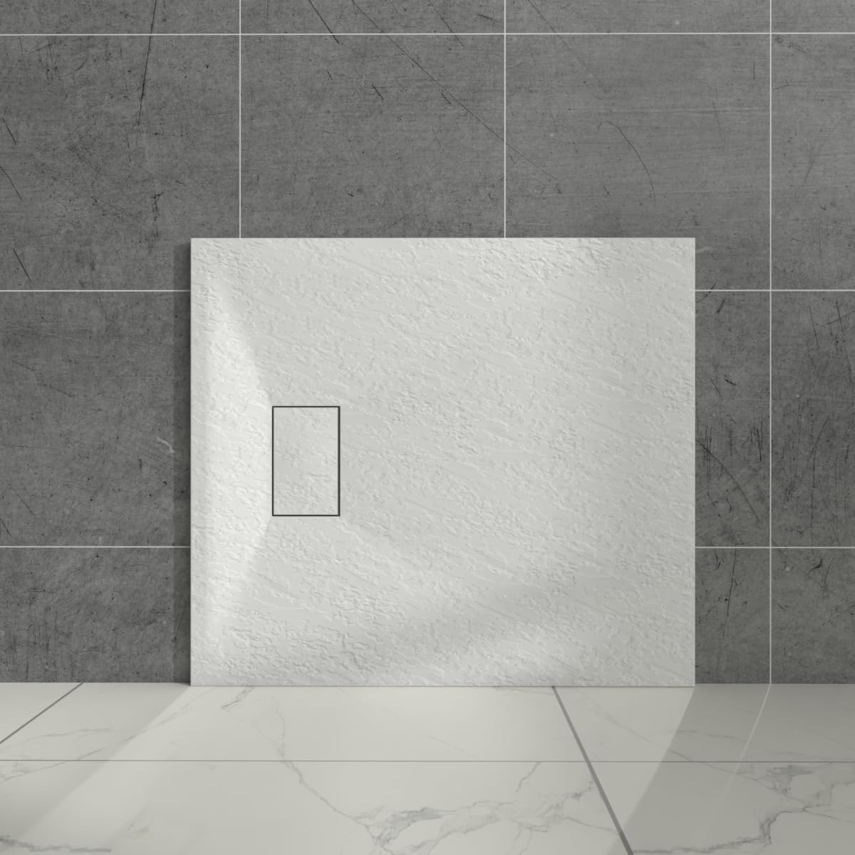 Aquariss White Rectangular Shower Tray With Waste Slate Effect Smc Slip-Resistant Shower Base For Bathroom Enclosures 1000X800mm