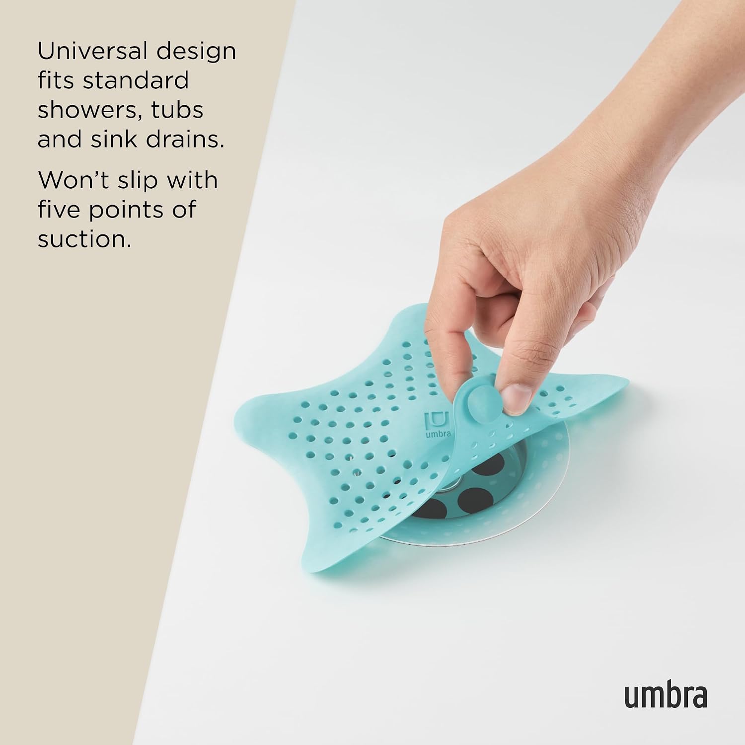 Umbra Starfish Hair Catcher, Fun Drain Cover Fits Most Standard Tub and Shower Drains, 6" Diameter, Lagoon Blue