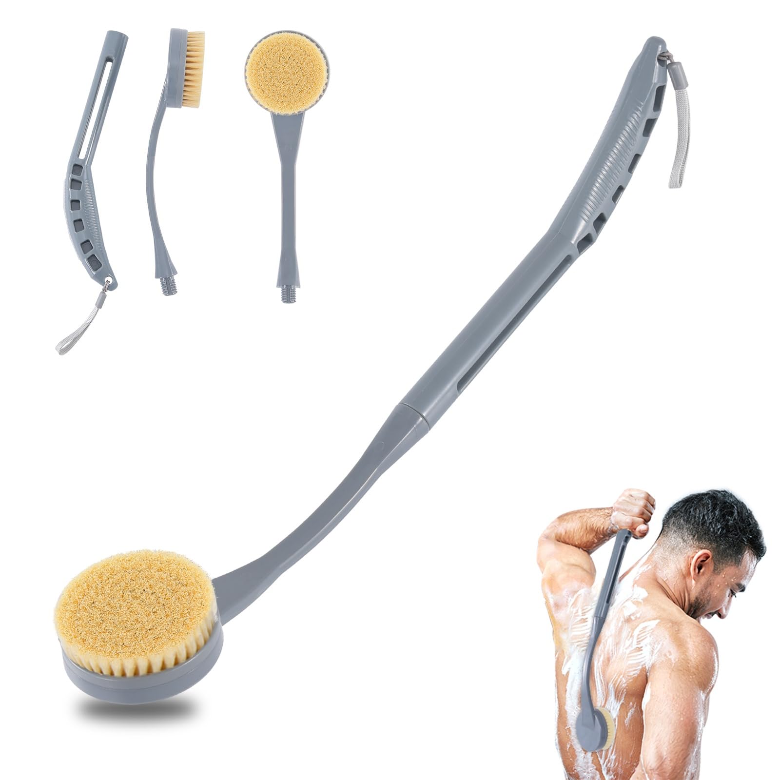 Back Scrubber for Shower,20.5" Long Handle Shower Brush for Body for Deep Clean,Back Brush for Shower for Men Women(Grey)