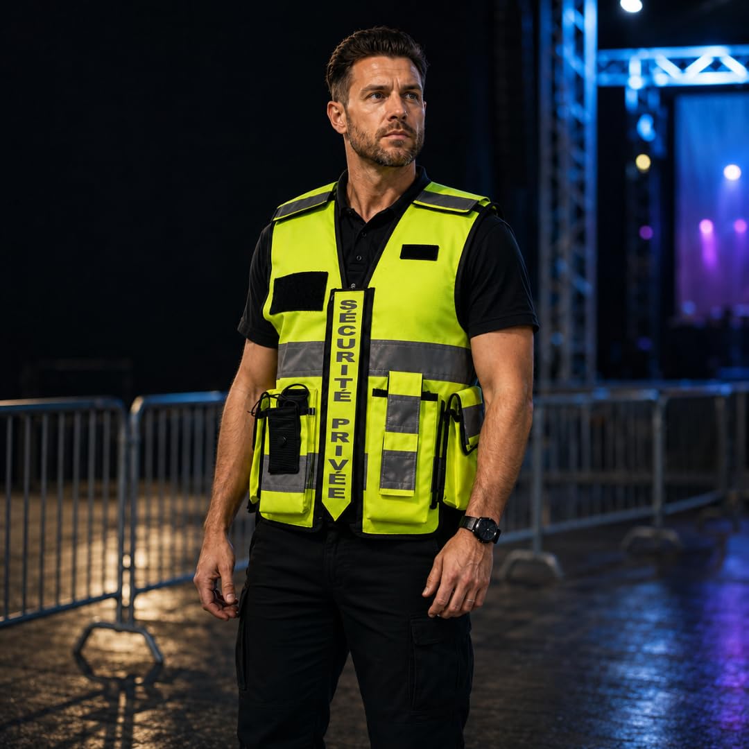 Gilet Haute Visibilité SÉCURITÉ PRIVÉE Jaune, Multi‑Poches