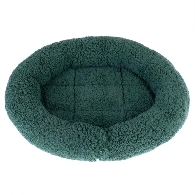zooplus Kuschelbett Fluffy 2in1 | Weiches Wende-Bettchen für Hunde und Katzen | Winterseite aus kuscheligem Lammfell-Imitat und Sommerseite aus glattem Nylonstoff | Maße: 50 x 42 x 7,5 cm (dunkelgrün)