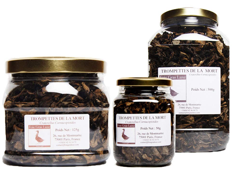 Trompettes de la Mort Séchées - Europe Qualité Irréprochable - Champignons Déshydratées Bocal Hermétique 500 gr - Pour les Plats Terrines et Sauces
