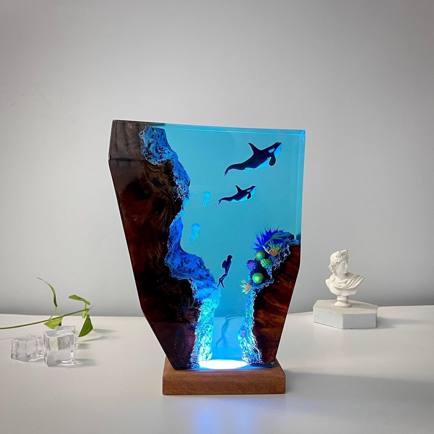 Taucher-Nachtlampe, Ozean Lampe, Nachttischlampe Aus Epoxidharz, Diorama Mit Ozean Thema, Ozean Lampe Aus Kunstharz, Bürodekoration, Schlafzimmerdekoration