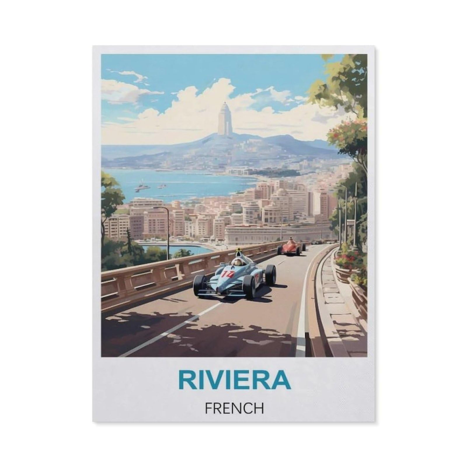 BEAYODKP 5D Diamond Painting Set for Adults and Children，Riviera French Vintage Travel Poster，DIY Diamond Crystal Rhinestone Embroidery Painting（30 x 40 cm/11.81 x 15.74 inches）-BX4