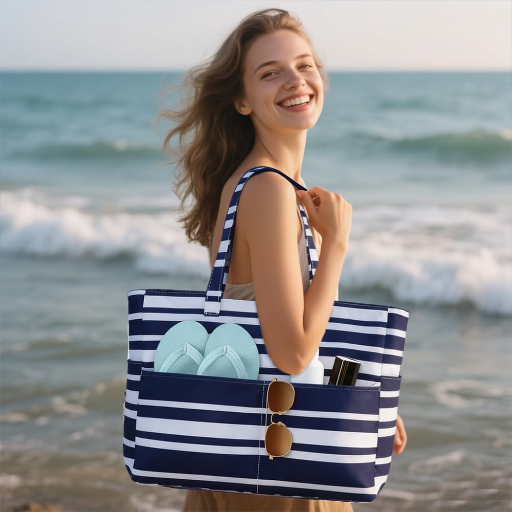 flintronic Duża torba plażowa z zamkiem błyskawicznym, wodoszczelna torba plażowa | 43 l/45 l składana lekka torba kąpielowa damska torba plażowa na plażę, urlop, basen