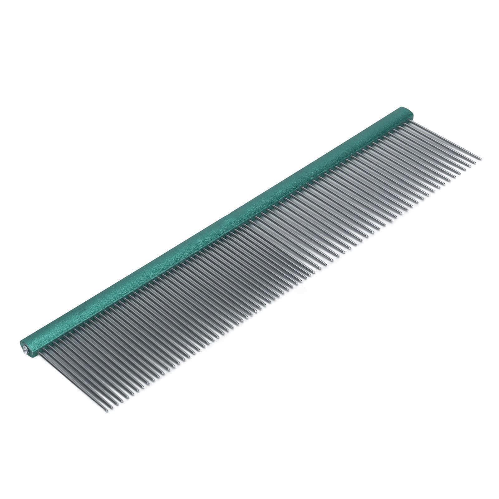 Generic Pet Steel Comb 2 Different Densities Prevents Static Dog Grooming Comb for Long and Short Haired Breeds, Stainless Steel Teeth Ergonomic Handle for Comfortable Grip (Green 13cm/5.1in)