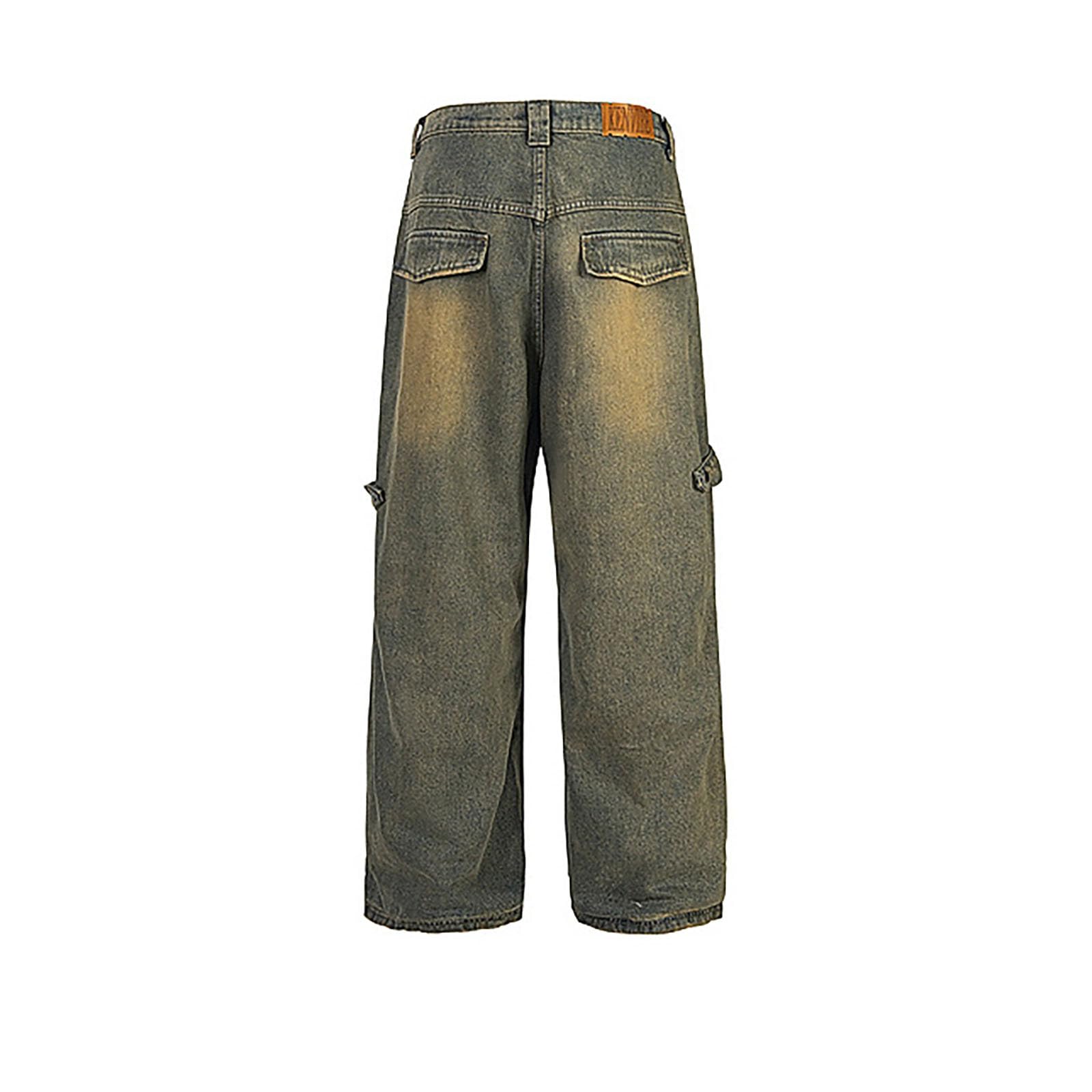 Baggy Jeans Pantaloni Uomo Flared Invernali Balloon Fit Slim Elefante Larghi Zampa Moto Loose Jins Y2K Bootcut Cargo Strappati