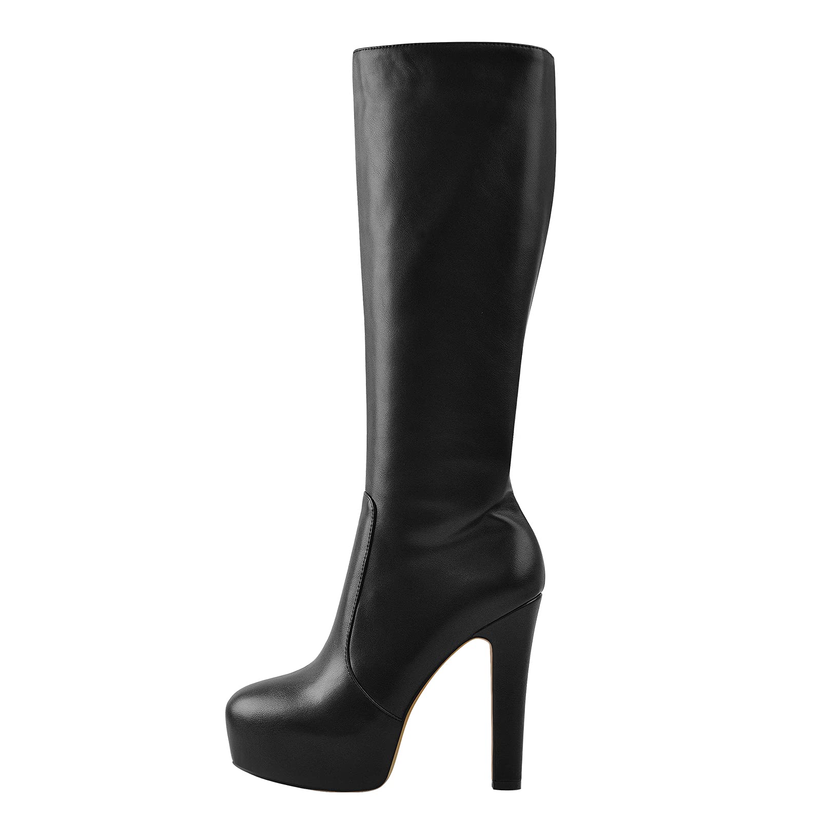 richealnini Women's Low Platform Block High Heel Knee High Boots with Zipper