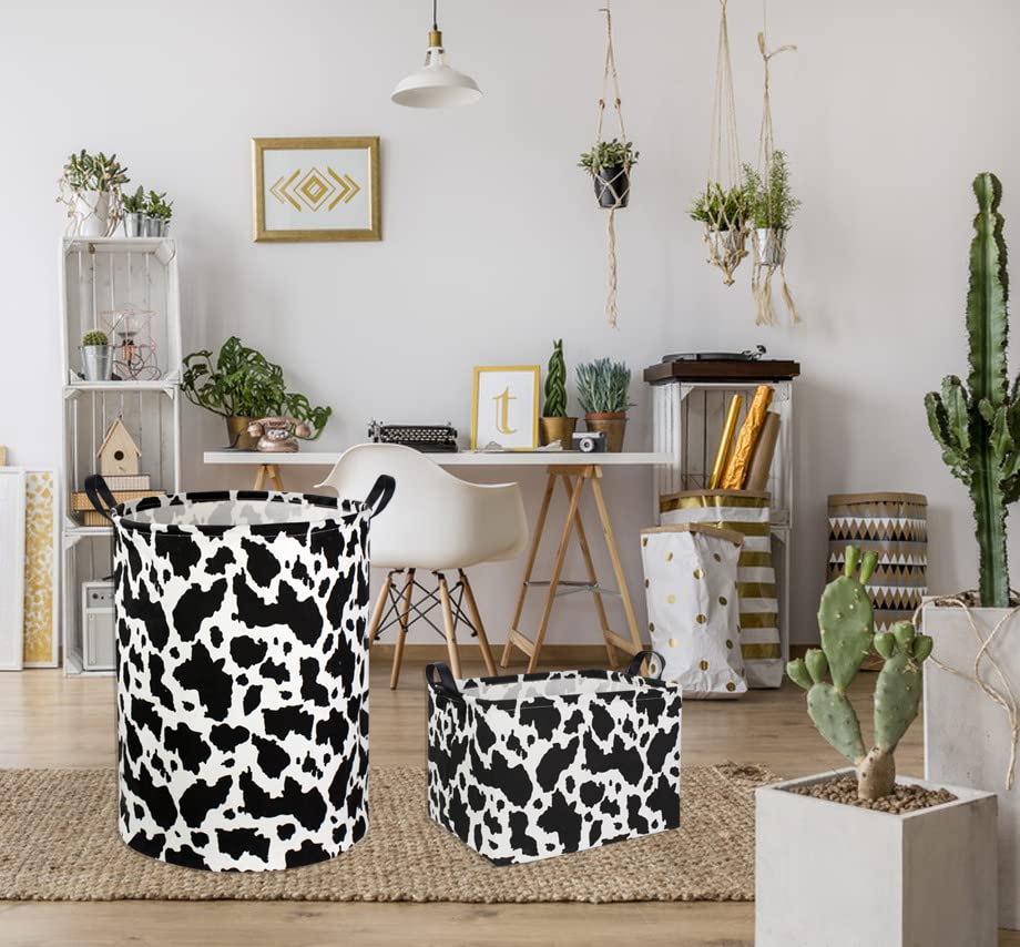 Image of Rectangle Cow Basket Cow Print Storage Bins Cute Canvas Organizer Bin for Bedroom Decor Books, Clothes Shelves Gift Basket(Cow print)
