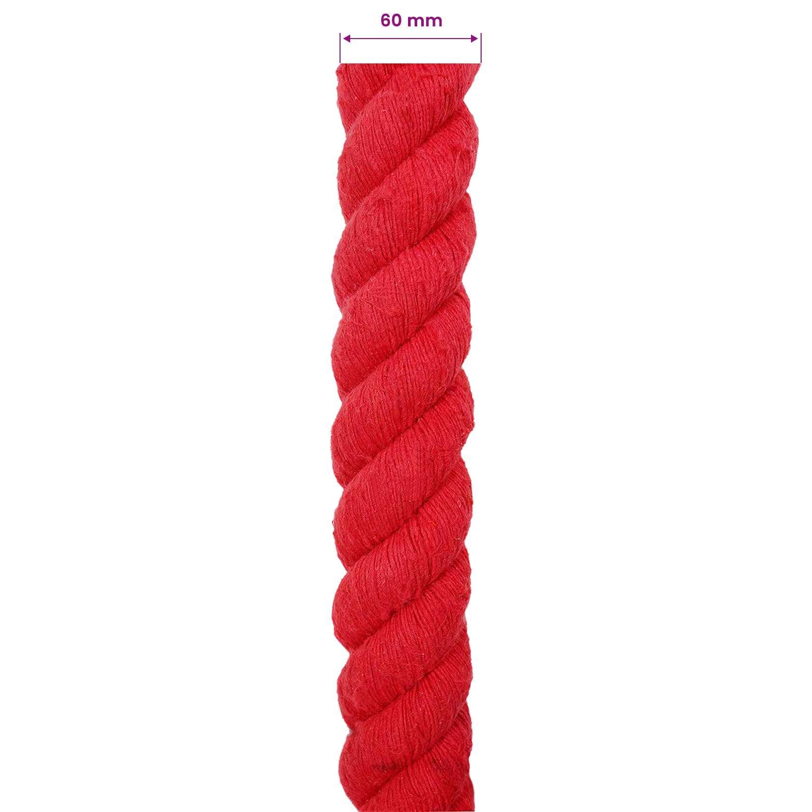 Cuerda de algodón roja 6 x 6 x 500 cm, 3 capas, cuerda de rocío, cuerda para manualidades, macramé, colgar y jardinería