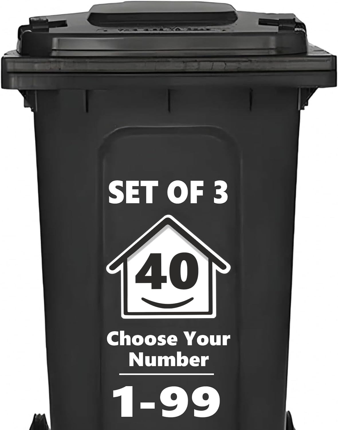 3 x Bin Numbers for Wheelie Bins, 1-99, 15cm ‘Happy House’ Design Dustbin Stickers, Easy Application Stick On Number Stickers - Weatherproof Self Adhesive Vinyl, Black (21) — view 58