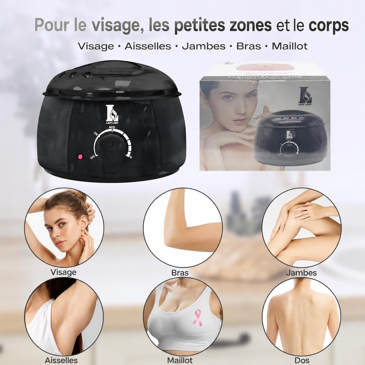 Chauffe Cire Épilation à la Maison, Appareil à Cire Chaude avec Température Réglable, Machine à Cire Compacte pour Visage, Petites Zones, Jambes, Aisselles et Maillot(noir)