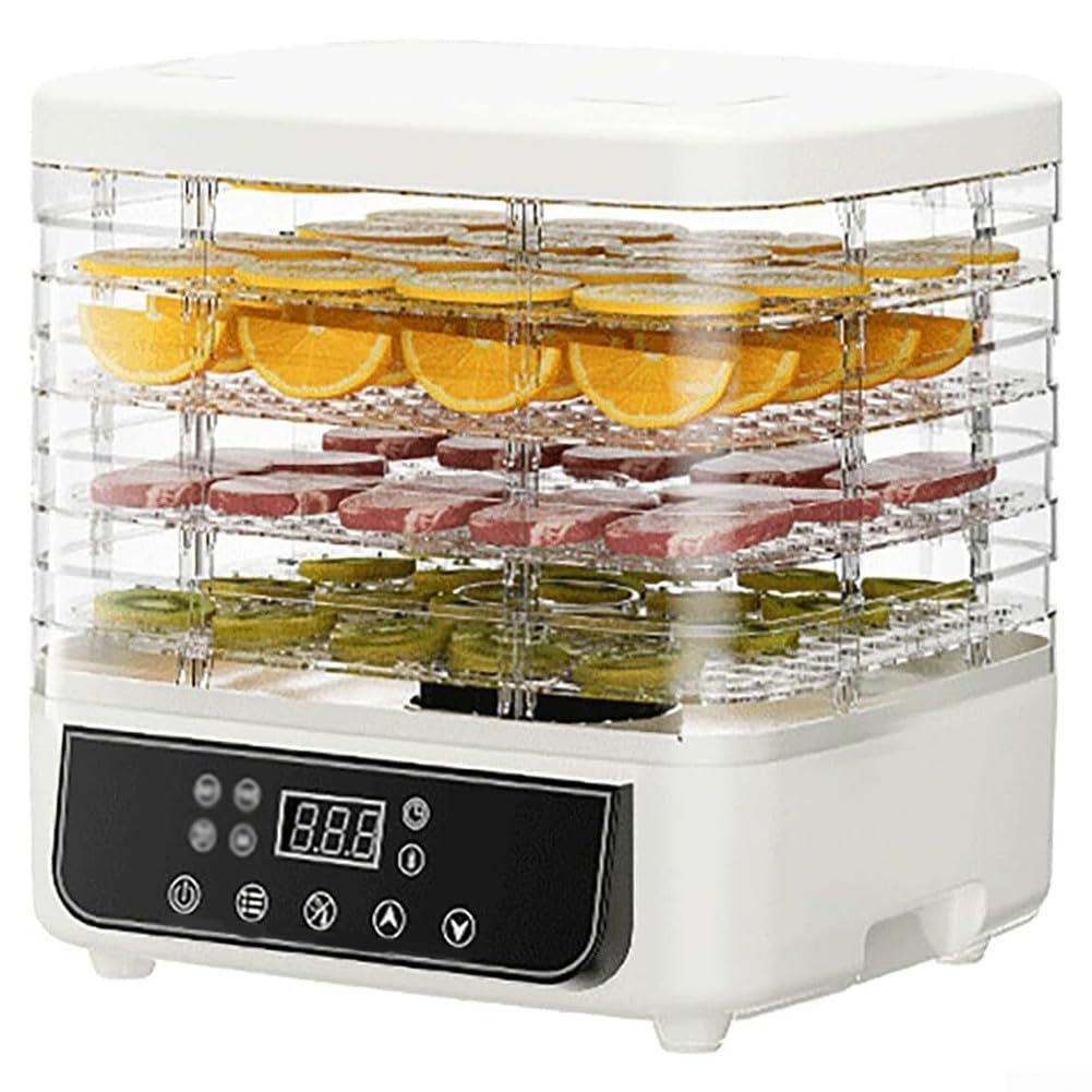 Essiccatore per Alimenti 5 Vassoi: Essiccatore Elettrico con Timer 24h e Controllo Temperatura per Frutta Carne Secca Snack Cani 25x25cm