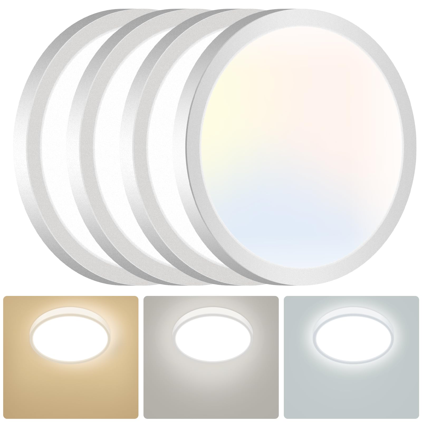 hepside Plafoniera LED Soffitto, 16CM 4 Pezzi Lampada da Soffitto, 3000K/4000K/6500K 3 CCT Regolabili Luce Soffitto, Impermeabile Rotonda Plafoniere Bagno per Cameretta, Soggiorno, Balcone, Corridoio