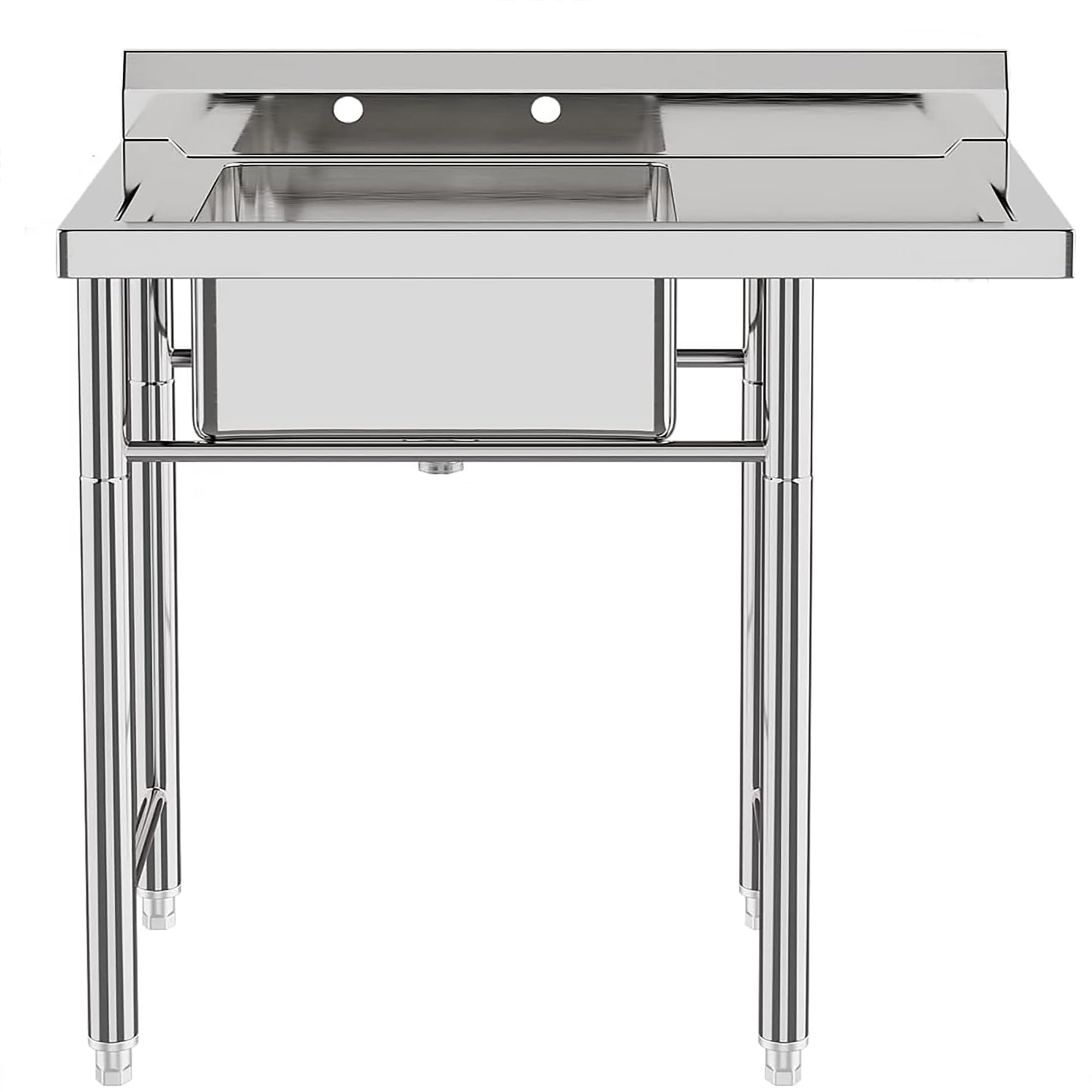 DEXSO Free Standing Single Bowl Kitchen Sink with Drainboard 36" x 21" x 40",Stainless Steel Commercial Utility Sink for Laundry Backyard Garage Restaurant, Bowl Size 18" L x 16" W x 9" H