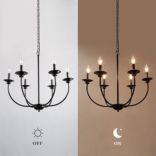 Miniatura 5 de LALUZ Candelabro negro, candelabros de granja para comedor, sala de estar, dormitorio, negro mate sólido, 26 pulgadas de diámetro