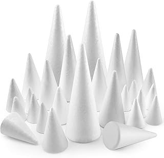 Yalumo 26 Pack Foam Cones for Crafts, 5 Size White Polystyrene Foam Tree...