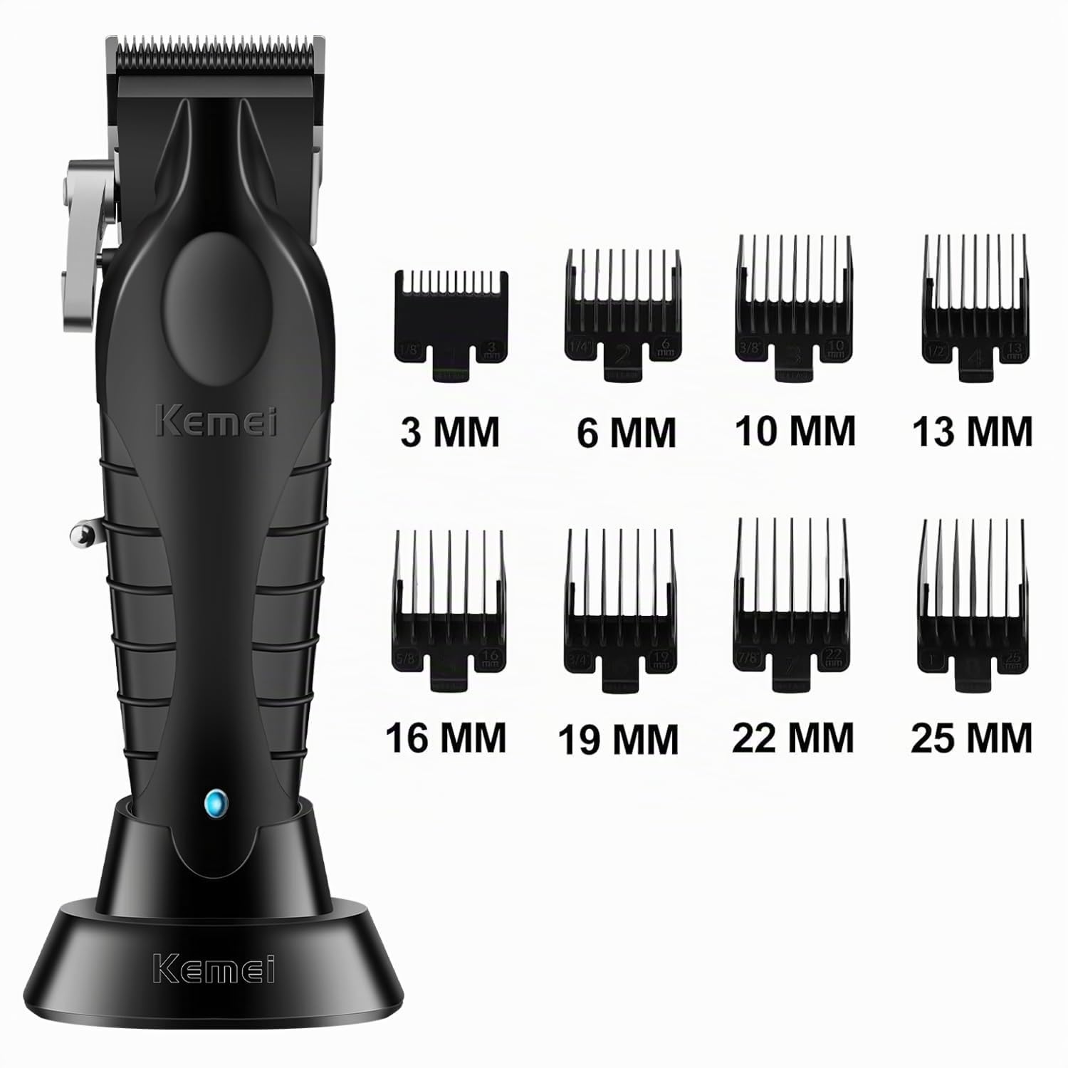KEMEI 2296 - Tagliacapelli professionale uomo, senza fili, ricaricabile USB, 350 minuti, 8 pettini guida
