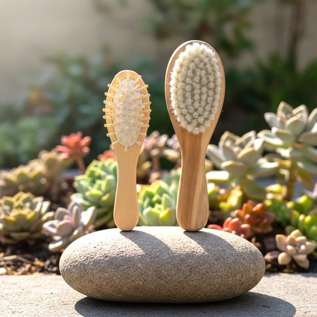 Baby Hair Brush and Comb Set – Natural Wooden Newborn Brush with Soft Goat Bristles & Wooden Massage Comb – Gentle Cradle Cap Brush for Infants & Toddlers-image-34
