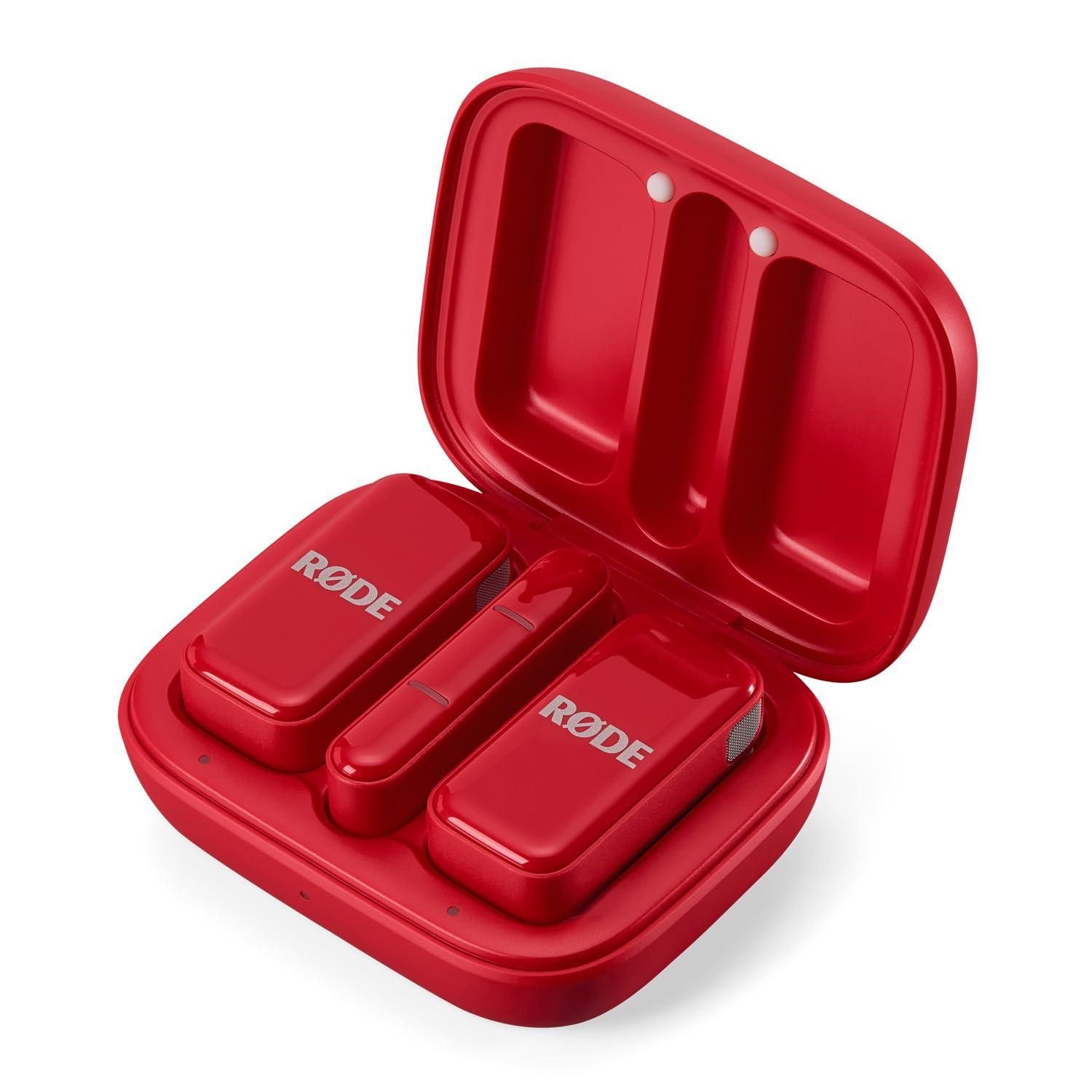 Rode Wireless Micro Drahtloses Mikrofon-System USB-C Rot mit Interview Micro Handadapter Rot und keepdrum Tuch