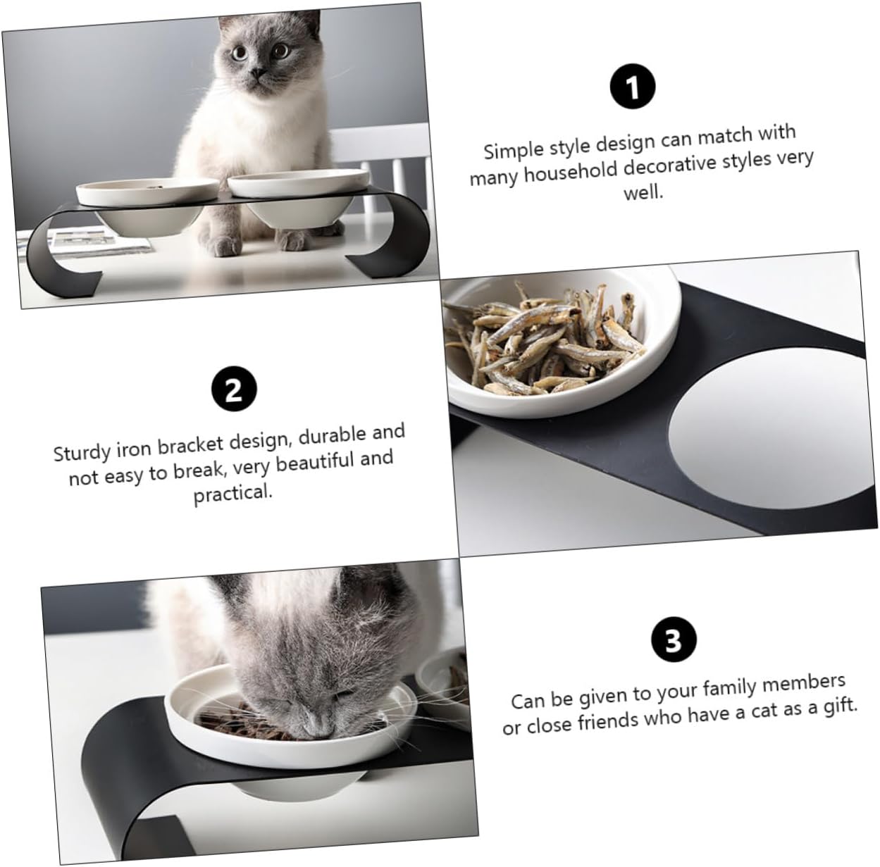 VICASKY 1pc Elevated Ceramic Cat Bowl Iron Rack Double Bowl Design for Food and Water Heightened Pet Feeding Easy to and Stable Structure for Indoor Use