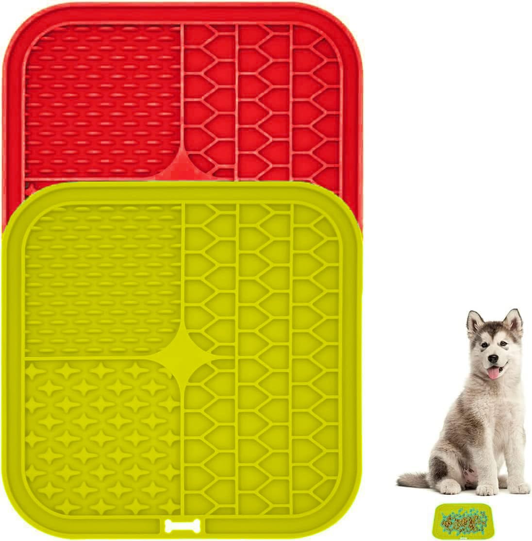 2 x Healthy Eating Pet Food Treats Lick Mat - Clever Design, Slow Feeder Dish-Tray-Bowl, Boredom, Anxiety & Stress Relief, Train, Entertain, Pet Friendly Colours & Material, Non slip, Suction Cup Base
