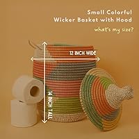 Vista 2 de Cesta pequeña de arcoíris, cesta con capucha de tapa, cesta tejida a mano, 12 pulgadas de ancho, 14 pulgadas de alto