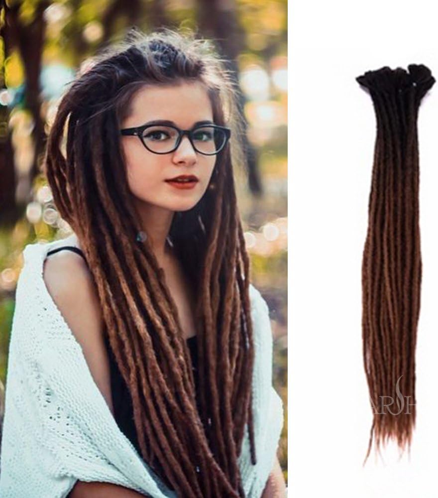 Dsoar 24 Inch Ombre Dreadlock Extensions Handmade Synthetic Dreads 10 Pcs/Pack Crochet Reggae Locs Extensions(Ombre Black and Dark Brown)