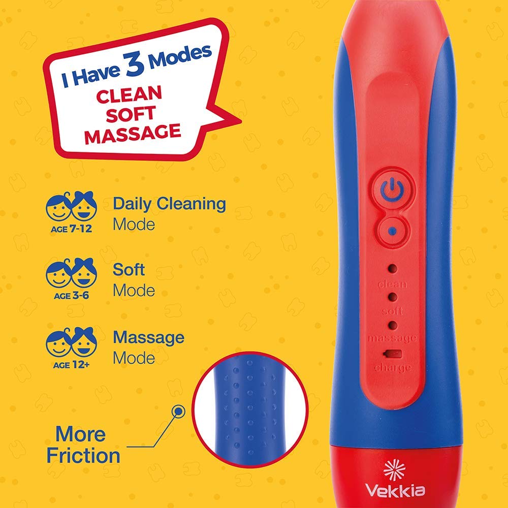 Sonic Rechargeable Kids Electric Toothbrush- 3 Modes Featured Pressure Sensor, Advanced Magnetic Levitation Motor Tech for Comfortable & Easy Cleaning, 31000 Strokes, 2-Min Timer, 4 Soft Bristles