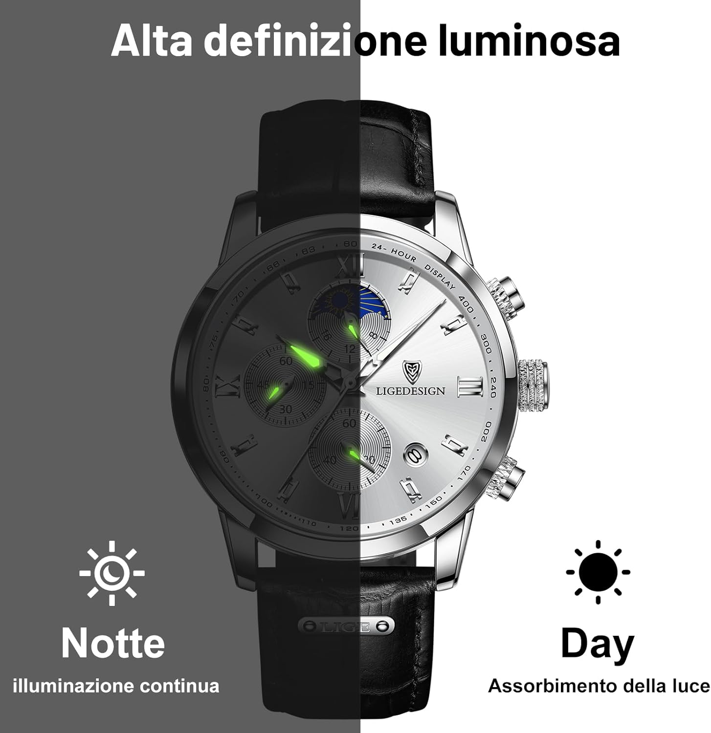 LIGE Orologio Da Uomo Cronografo Movimento Al Quarzo 30 ATM - Foto 7