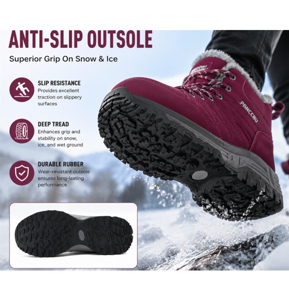 UIKGITP Botas deportivas de invierno impermeables para mujer, botas de nieve con forro de piel, botas de tobillo cálidas sin cordones, elegantes y mullidas para senderismo para mujer