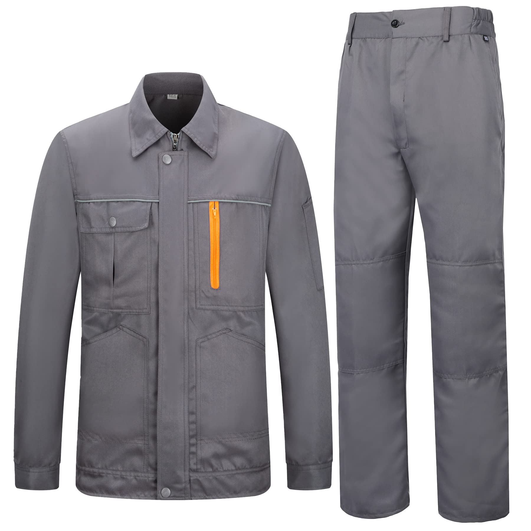Uomo Set di Abbigliamento da Lavoro, Giubbino da Lavoro Uomo Completo da Lavoro Uniforme con Multitasca di Riparazione Auto