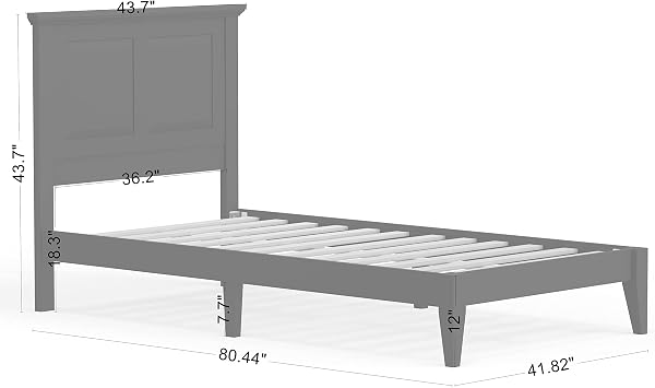 Cottage Style Solid Wood Platform Bed in Twin - Ultimate Grey