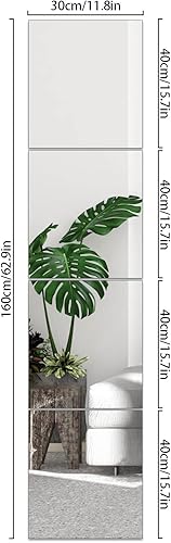 Miniatura 2 de 16 x 12 pulgadas x 4 piezas de azulejos de espejo de pared autoadhesivas de vidrio sin marco, azulejos de espejo de cuerpo entero, azulejos grandes