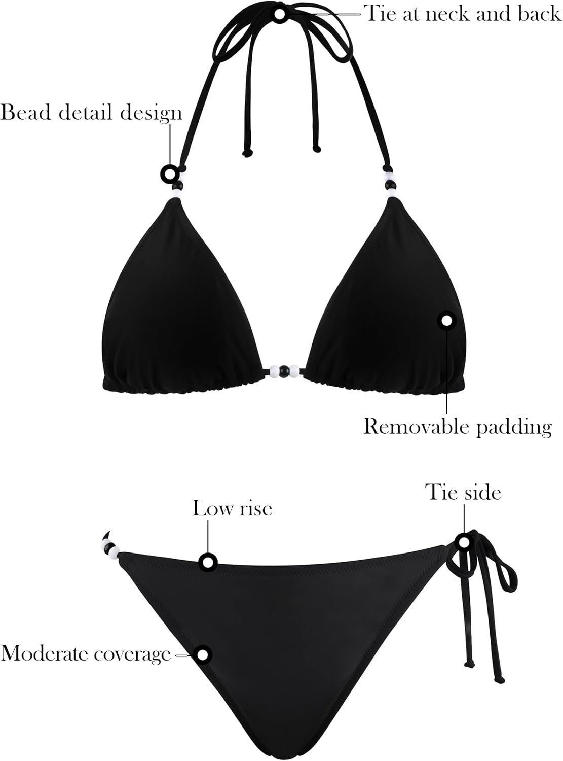RELLECIGA Women's Triangle Two Piece Swimsuit Bead Halter Bikini Sets String Bathing Suits