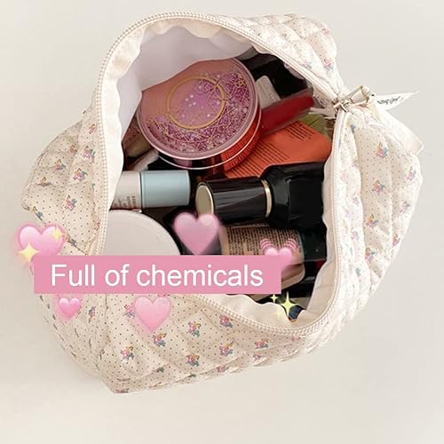 Miniatura 2 de Bolsa de maquillaje floral de algodón, bolsa de cosméticos de 3 piezas, bolsa de aseo de viaje, bonita bolsa de maquillaje estética, bolsa de