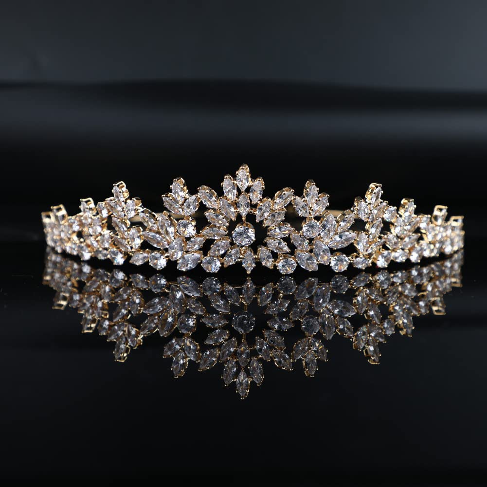 QXMYOO Kleine Hochzeits-Tiaras und Krone für Frauen, 5A Zirkonia, kleine Braut, Kopfschmuck, süß, 16 Quinceanera-Kronen, Brautschmuck, Haarschmuck, Coronas Para 15 Anos Quinceaneras 2023 (Gold)