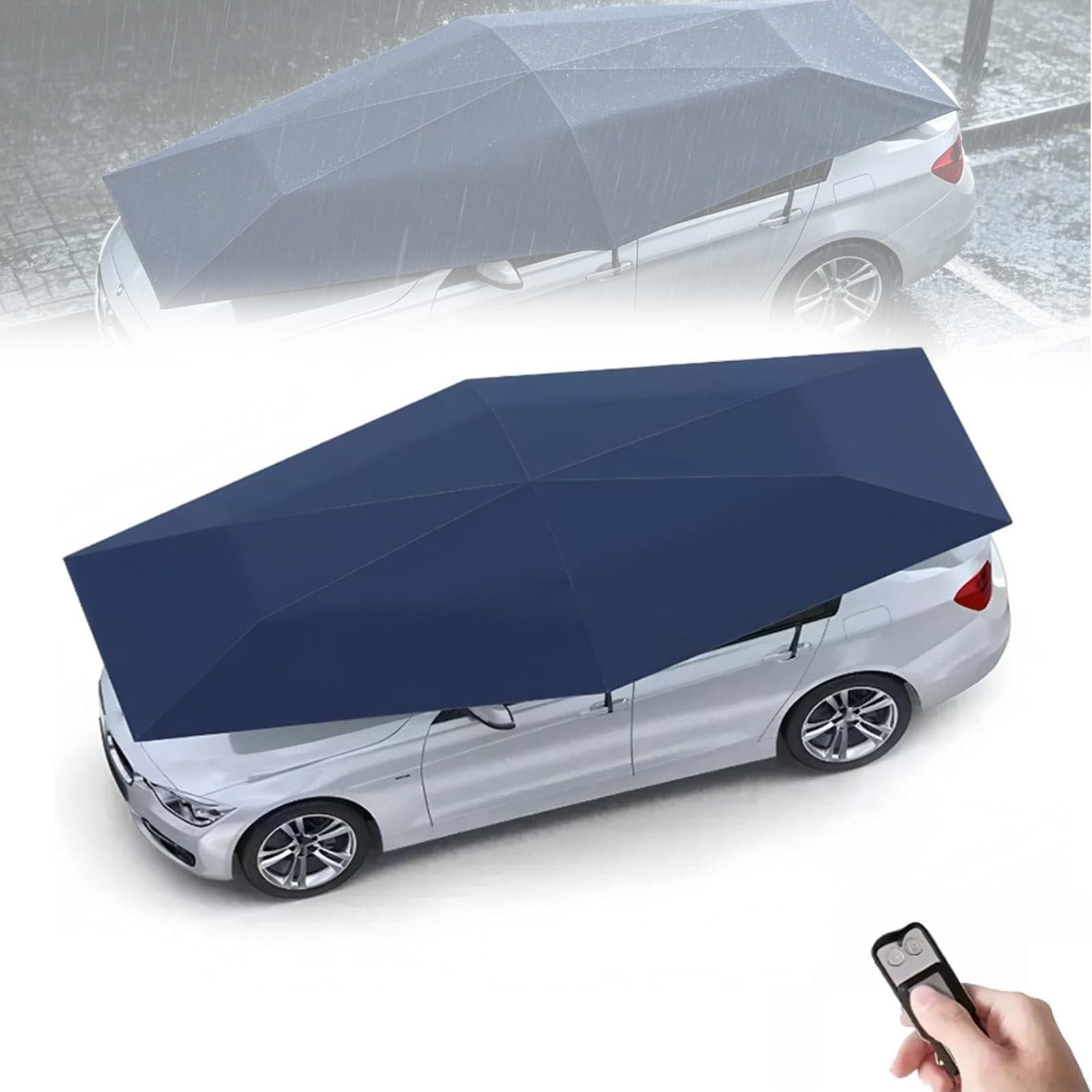 Pvxa 2-in-1 automatic carport and outdoor umbrella, Fully Automatic Car Umbrella with Remote Control,for Outdoor Vehicle Protection Driveway Parking Blue-5.2M