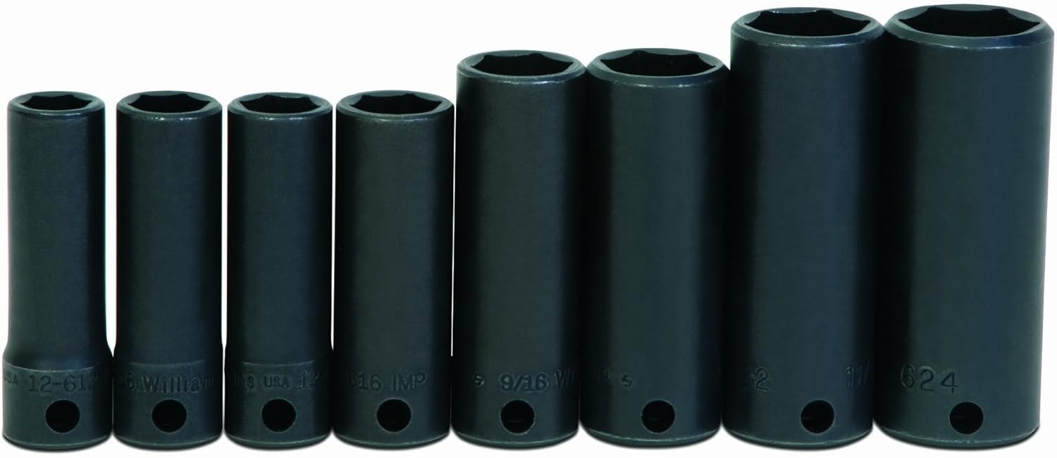 Williams JHWWS-12-8 SUPERTORQUE 8-Piece 3/8-Inch Drive Deep Impact 6 Point Socket Set, Black Industrial Finish, Designed for Maximum Engagement on 6-Point Fasteners