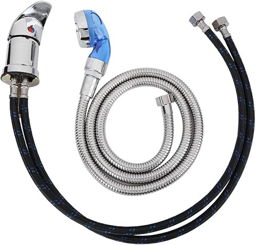 Grifo de ducha con manguera de 47.2 in – Válvula de mezcla para lavabo de peluquería de ponche de peluquería o unidad de lavado a contracorriente
