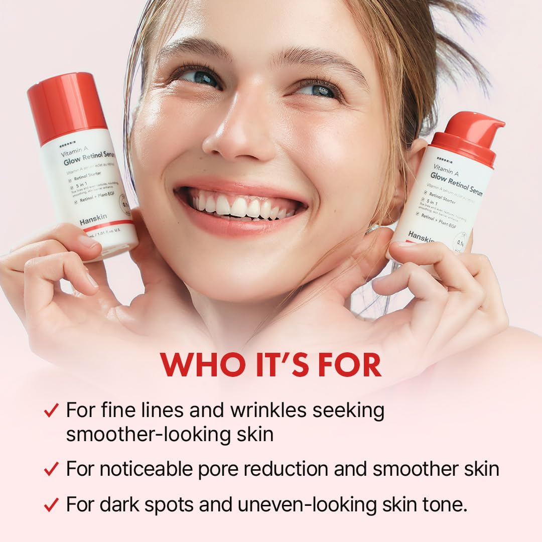 Hanskin 0.1% Pure Retinol Facial Serum for Face, Reduce Fine Lines & Wrinkles, Signs of Aging for Day & Night, Smoothing Firming Revitalizing, Animal Testing Free, Korean Skincare, 30ml/1.01 FL Oz