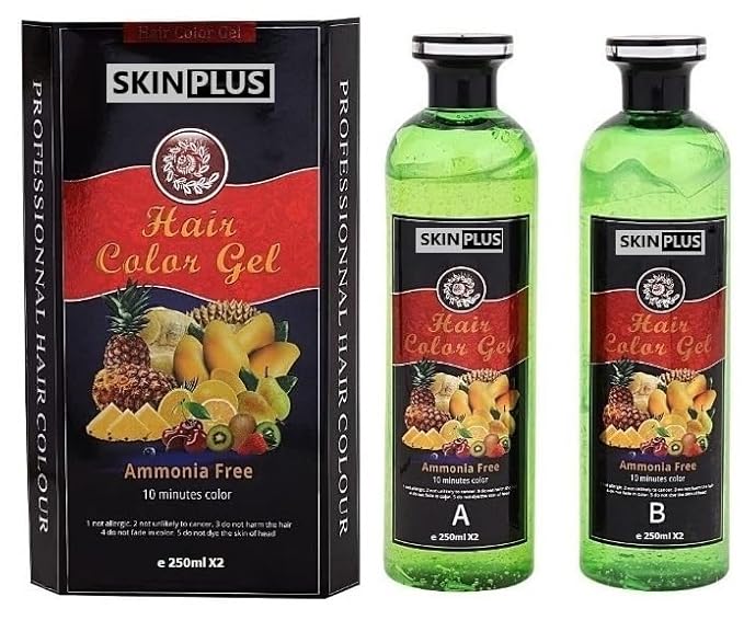 SKINPLUS Fruit Vinegar Gel Hair Color, Natural Black Color Dye for Men, Women, Ammonia Free (250ml x 2)