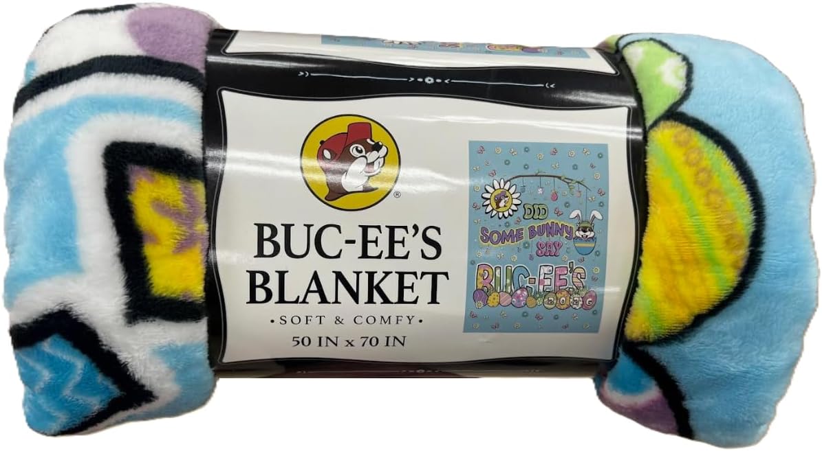 Buc-ee's Easter Blanket 2026, Did Some Bunny Say Design, Blue with Colorful Easter Eggs and Bunny