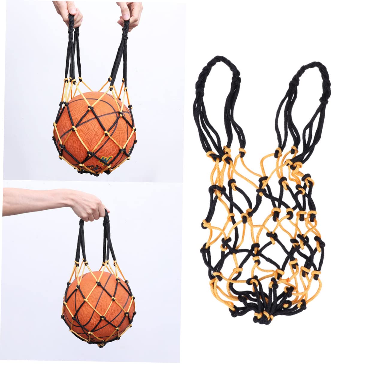 MUSISALY Heavy Duty Mesh Net Bag for Basketball Soccer and Sports Gear Storage Drawstring Design with Durable Nylon Construction Yellow and Black Color for Training and Outdoor