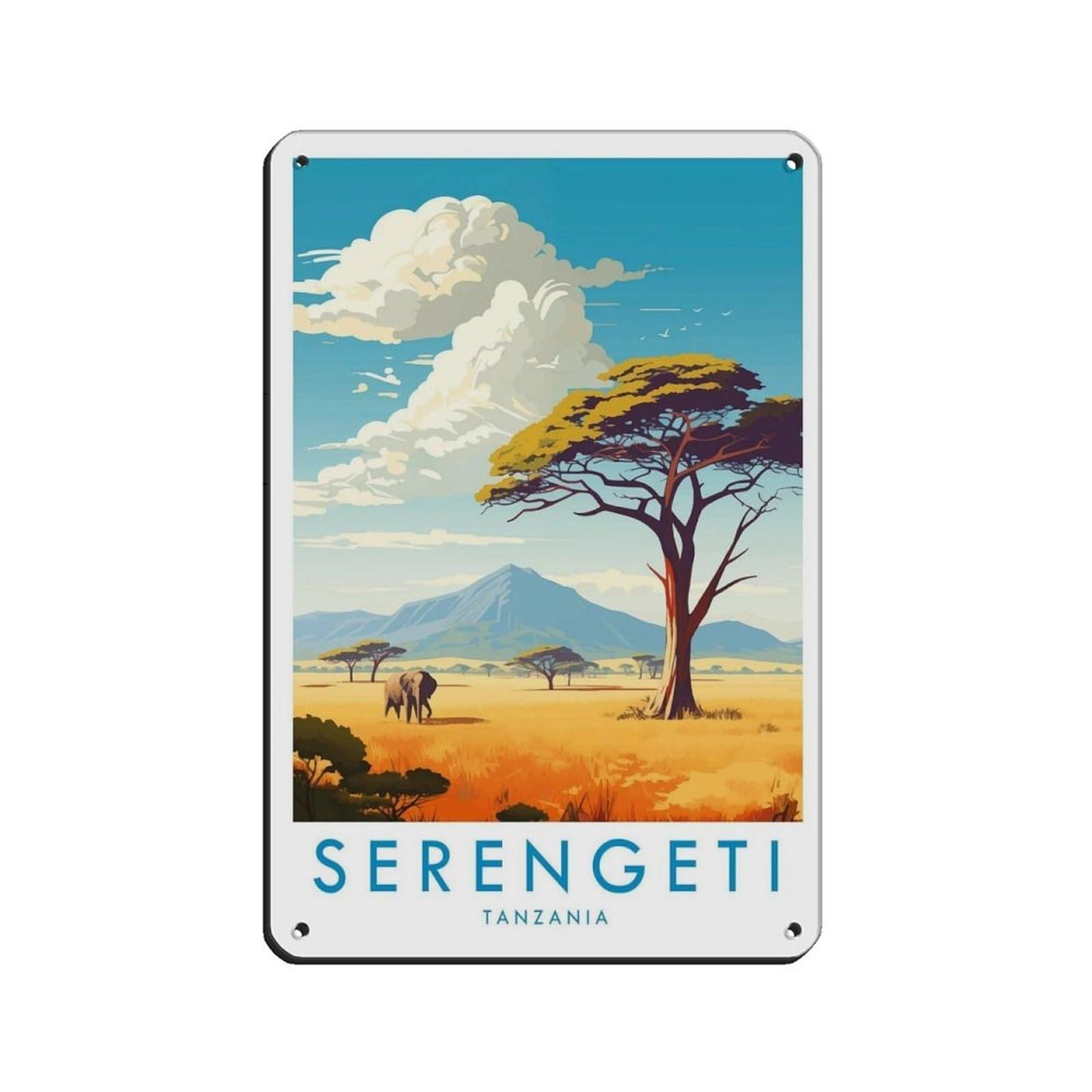 Serengeti Travel Poster, Tanzania Retro Poster Metal Tin Sign Chic Art Retro Iron Painting Bar People Cave Cafe Family Garage Poster Wall Decoration 8x12inch(20x30cm)
