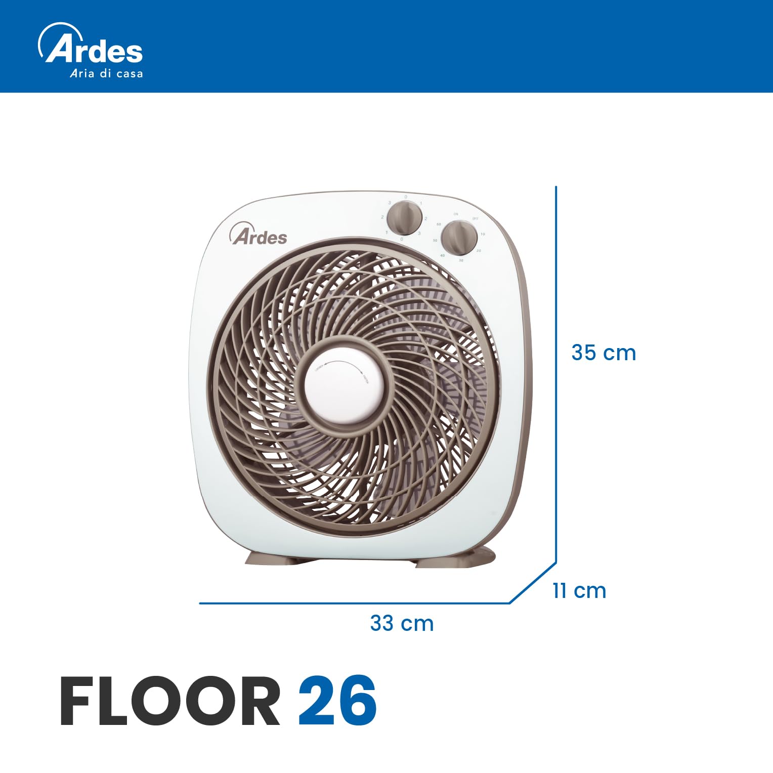 ARDES - AR5B24 Ventilateur de table ou sur pied muni de 6 pales et 3 niveaux d'intensité Rotation à 360 degrés Ventilateur sur pied Box Floor