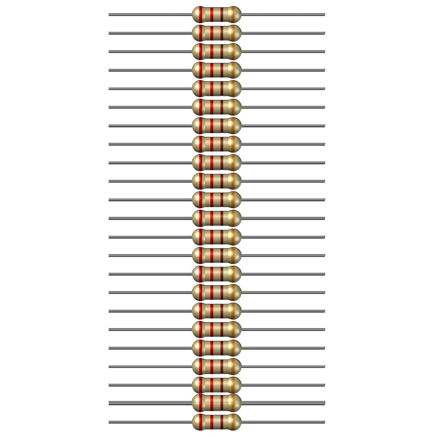 220 Ohm Resistor 1/4W 5% Tolerance, Pack of 100 (220 Ohm)
