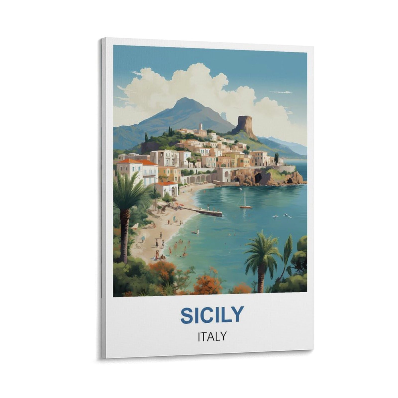 LOLWNNI Sicily Italy Vintage Travel Poster 08x12inch(20x30cm) Canvas Wall Art Print Picture Paintings for Living Room Bedroom Decor