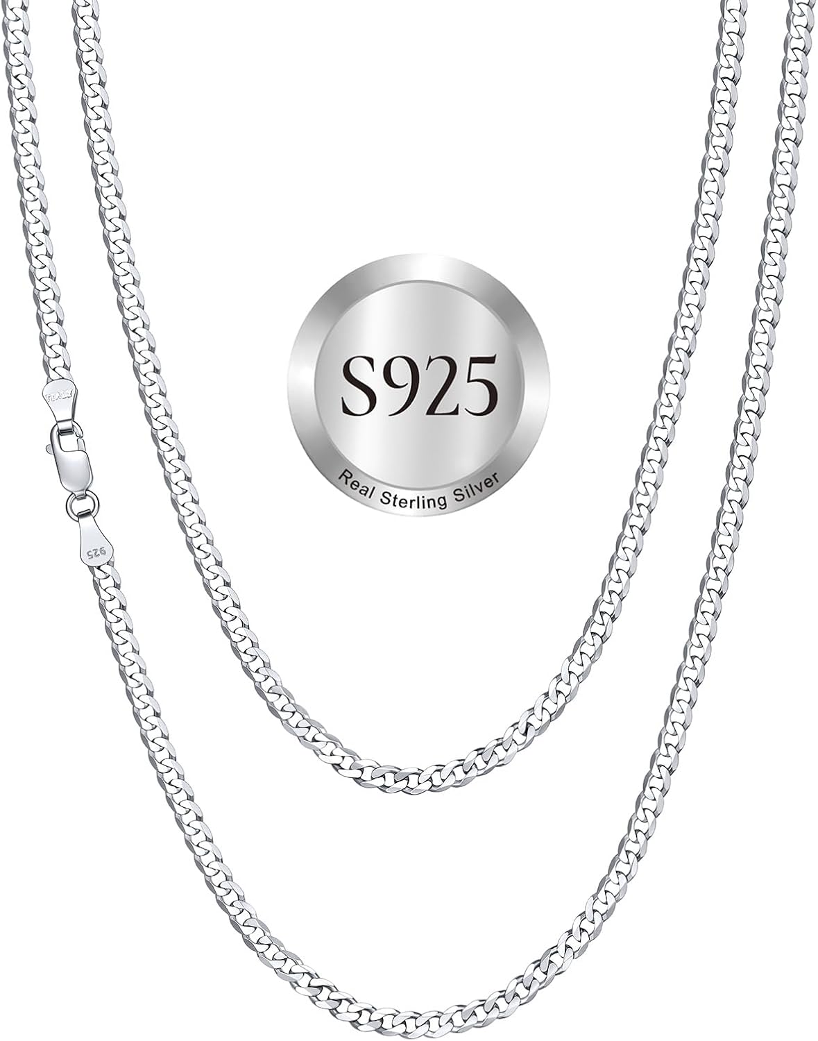 SILVERCUTE 925 Sterling Silver Cuban Link Chain for Men,3mm/5mm Silver Chain Necklace for Men Women,18/20/22/24/26/28Inch