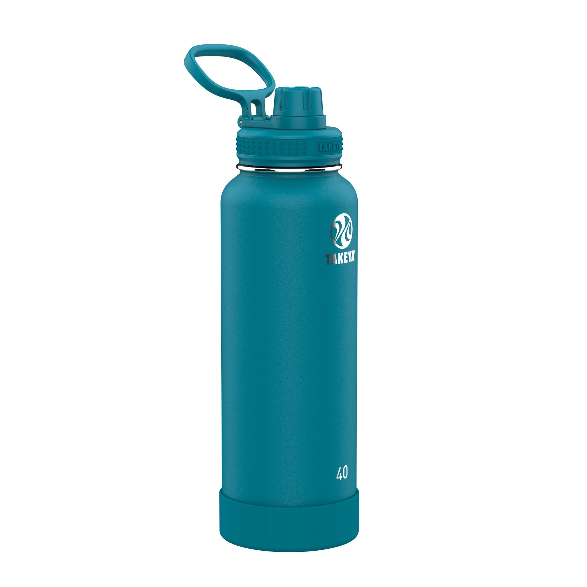 Takeya Actives Water Bottle with Spout Lid - Bottle with Double Stainless Steel Insulation - Dishwasher Safe &amp; BPA-Free - Bottle with Spout Lid &amp; Removable Bumper - 40 oz, Mystic Blue